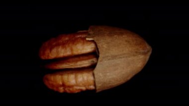 Yavaş Çekim Çatlamış Cevizin Düşüşü Bir El Tarafından Yakalandı, Siyah Arkaplanda Üst Görünüm.