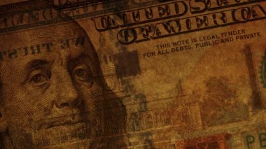 Franklin 'in Yüzlerce Dolar Üzerinde Portresi Hafifçe ve kısmen Aydınlatılmış Filigran ve Güvenlik Özellikleriyle.