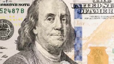 Franklin 'in En Son Yüz Dolarlık Tasarı Üzerine Portresi, Hızlı ve Sık Yakın Çekim Yakınlaştırma.