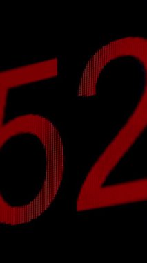 Dikey video. Kırmızı Geri Sayım Zamanlayıcısı Ekranı, Bir Dizide Kalan Zamanı Belirtir, 60 'tan 0' a Geri Sayım.