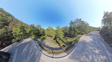 Sarmal Yollar Arasındaki Çimenli Tepe 'de Dinlenen İki Gezgin 360 derecelik Yeşil Orman Manzarası ile çevrili