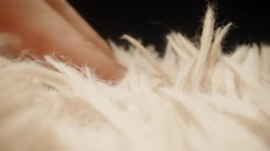 Makro Kaydırma Çekimi Yumuşak Yumuşak Yumuşak Yumuşak Yumuşak Krem İplikler veya Halı İplikleri Yavaş İleriye Harekette Dokunuş ve Duyusal Doku Konsepti ile Dokunsal Etkileşim Oluşturur