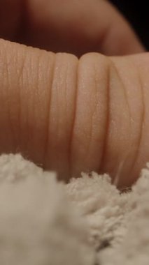 Dikey video. Yavaş Yatay Hareket Kavramsal Etkileşim ve Yüzey Sansasyonunda Görünür Temas ve Sıkıştırma ile Yumuşak Dokulu Halı Yüzeyi Dokunuşunun Macro Kaydırma Çekimi