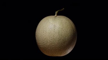 Tüm Kavun Döngü Animasyonunda Kusursuz Dönüyor Kara Arkaplanda Ayrıntılı Doku Görünümü Stüdyo Işık Sağlıklı Yiyecek ve Taze Meyve Konseptinde