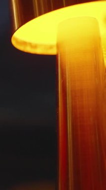 Dikey video. Yoğunlaşma Kapalı Kırmızı Kokteyl Parlayan Sarı Lamba ve Gece Süslü Eğreltiotu Yaprağı, Tropikal Yenileme Konsepti