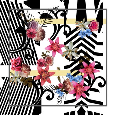 çiçekler ve ekose arka plan