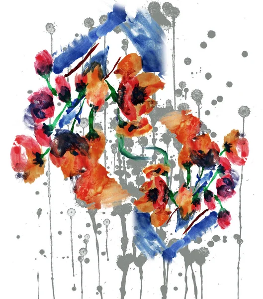 Akvarel Blomstermønster Til Print - Stock-foto