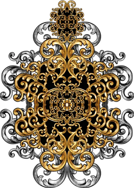 Golden Baroque Ornament White Background — Stock Photo, Image