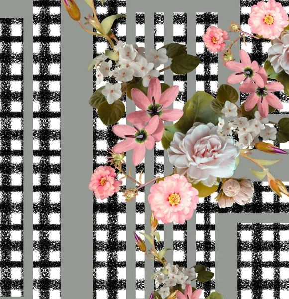 Flowers Plaid Background — Stock Photo, Image