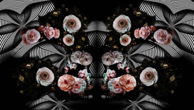 güzel pembe çiçekler ve geometrik desenler