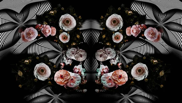 Krásné Růžové Květy Geometrický Vzor — Stock fotografie