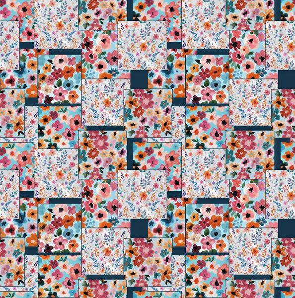 Mozaika Akwarela Kwiatowy Wzór Druku — Zdjęcie stockowe