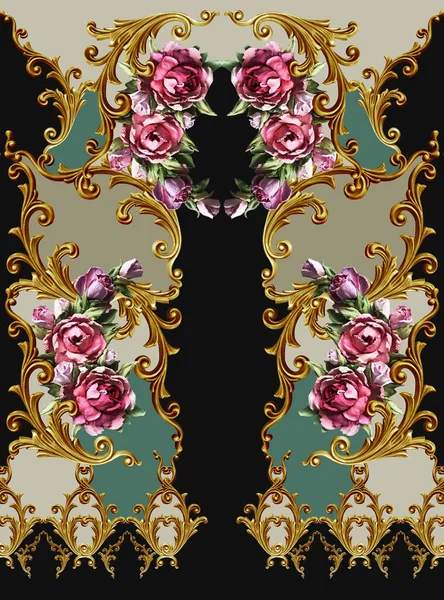 Golden Baroque Ornament Elements Flowers — Stock Photo, Image