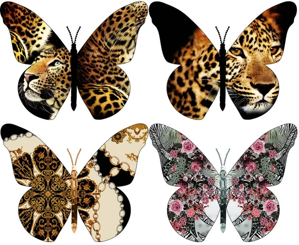 Motyl Ozdobiony Kwiatami Barokiem Druku Obrazek Stockowy