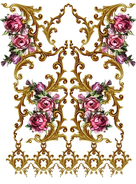 Barroco Dourado Elementos Ornamento Com Flores Imagens Royalty-Free