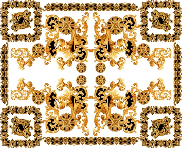 Золотой Орнамент Барокко Белом Фоне — стоковое фото