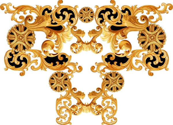Gouden Barokke Ornament Witte Achtergrond — Stockfoto