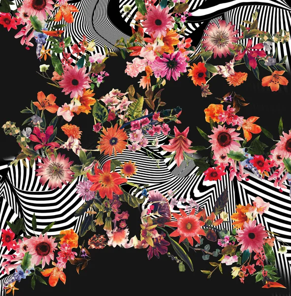 Schöne Blumen Mit Geometrischem Muster — Stockfoto