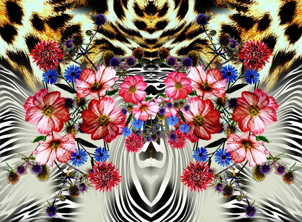 Belles Fleurs Avec Motif Géométrique — Photo