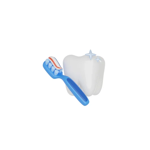 Ząb Szczoteczką Zębów Pastą Zębów Renderowania Ikona Izolowane Białe Tło — Zdjęcie stockowe