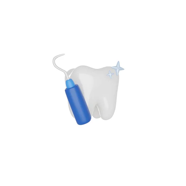 Zub Zubními Průzkumníky Nebo Srpkovitou Sondou Vykreslení Ikona Izolované Bílé — Stock fotografie