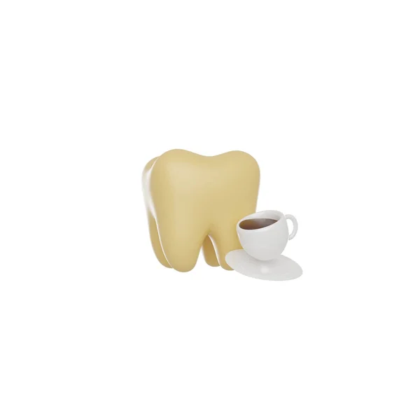 Ząb Żółtą Tabliczką Żółta Emalia Papierosów Kawy Ikona Renderowania Odizolowane — Zdjęcie stockowe