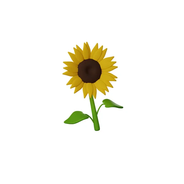 Gelbe Niedliche Sonnenblume Rendersymbol Isoliert Weißen Hintergrund — Stockfoto