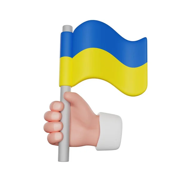 Hand Hålla Ukrainska Flaggan Ikon Isolerad Vit Bakgrund — Stockfoto