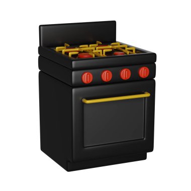 Kara Cuma, siyah mutfak sobası. Ev elektroniği mağazası. 3B render simgesi izole edilmiş beyaz arkaplan.