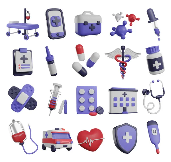Medical Set Icons Render Icons Isolated White Background — 스톡 사진