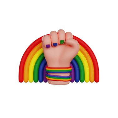 LGBTQ Yumruğu, Gökkuşağı LGBT, Gurur Ayı İnsan Hakları 3D resim simgesi
