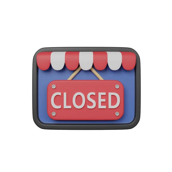 Closed online store, notice board on screen shop 3D render icon
