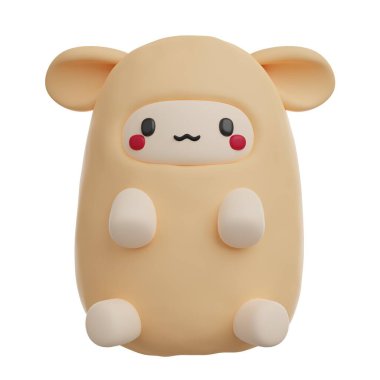 Şirin bir 3D, yumuşak, yumuşak dokuları ve yumuşak renkleri olan küçük bir koyunun resimlerini çizer.