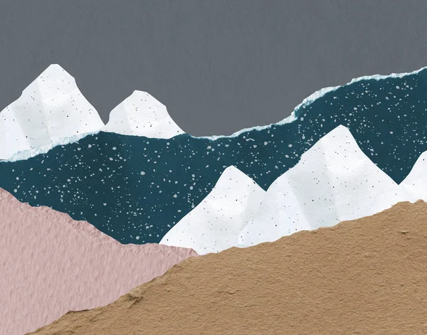 Kağıt Parçalanmış Karton Tasarım Arkaplanı Soyut Doğa Siluetleri Ile Dağlarla — Stok fotoğraf