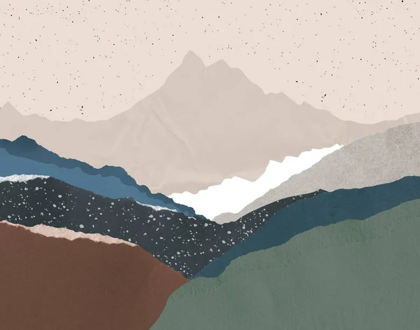 Paisaje Abstracto Con Bordes Rotos Papel Cubierta Colores Tierra Montañas —  Fotos de Stock