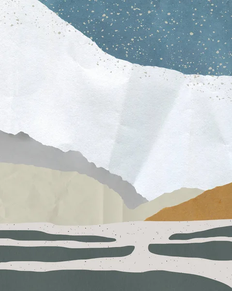 Абстрактный Пейзаж Разорванными Палубными Краями Бумаги Земляных Цветах Горы Поля — стоковое фото