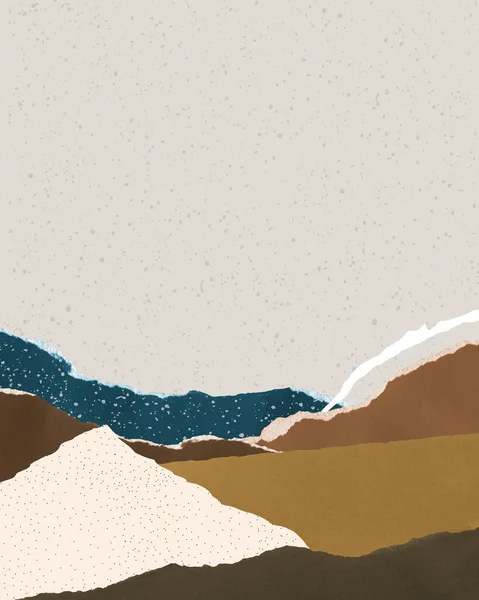 Абстрактный Пейзаж Разорванными Палубными Краями Бумаги Земляных Цветах Горы Поля — стоковое фото
