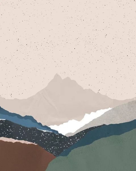 Abstrakt Landskap Med Sönderrivna Dekorerade Papperskanter Jordnära Färger Berg Och — Stockfoto