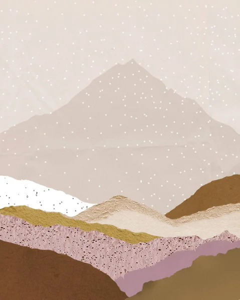 Yırtık Güverte Kenarları Toprak Renklerinde Olan Soyut Bir Manzara Dağlar — Stok fotoğraf