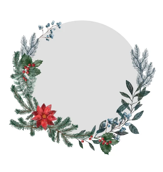 Watercolor Christmas Wreath Frame — Stock Photo, Image