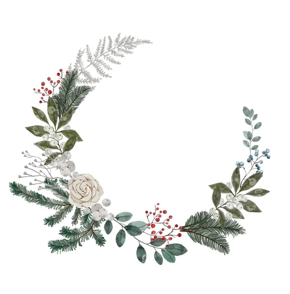 Різдвяний Зимовий Акварельний Вінок Дизайн Вітальних Листівок Банера Плаката — стокове фото