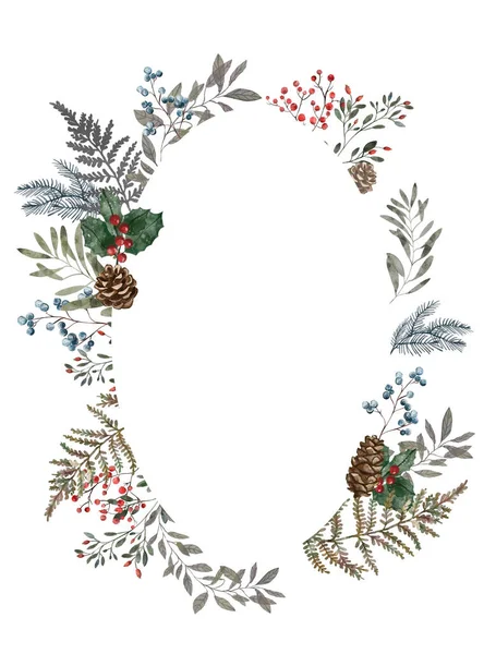 Kerst Winter Aquarel Krans Ontwerp Voor Wenskaart Banner Poster — Stockfoto