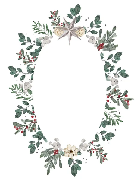 Різдвяний Зимовий Акварельний Вінок Дизайн Вітальних Листівок Банера Плаката — стокове фото