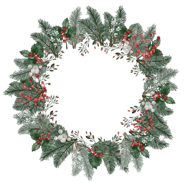 Corona Acuarela Invierno Navidad Diseño Para Tarjeta Felicitación Banner Póster —  Fotos de Stock