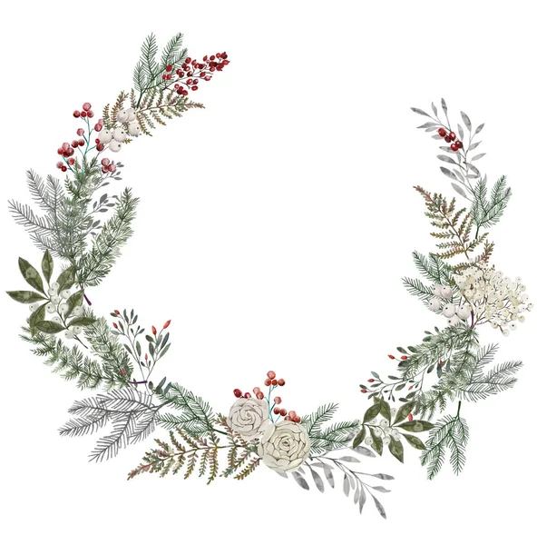 Karácsonyi Téli Akvarell Koszorú Tervezés Üdvözlőlap Banner Poszter — Stock Fotó