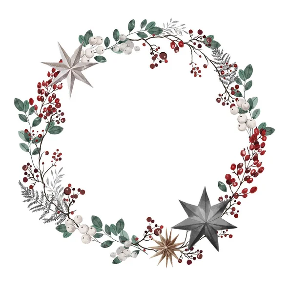 クリスマスの冬の水彩花輪 グリーティングカード バナー ポスターのデザイン — ストック写真