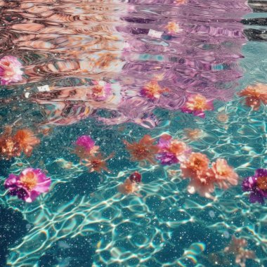 Suda yüzen renkli çiçekler. 