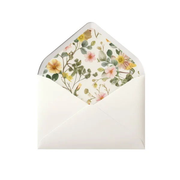 Umschlag Mit Blumen Isoliert Auf Weißem Hintergrund — Stockfoto