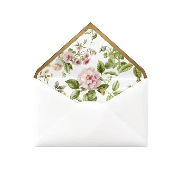 Umschlag Mit Blumen Isoliert Auf Weißem Hintergrund — Stockfoto