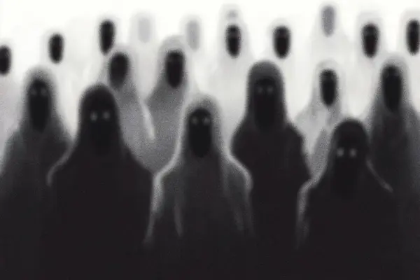 Karanlıkta hayalet siluetleri, ürkütücü cadılar bayramı geçmişi.